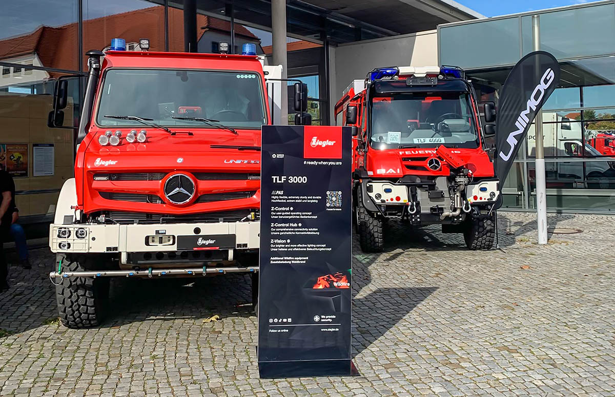 FLORIAN 2026 – Unimog mit Ziegler- und BAI-Aufbauten Unimog-Tanklöschfahrzeuge mit Ziegler- und BAI-Aufbauten auf der FLORIAN 2026